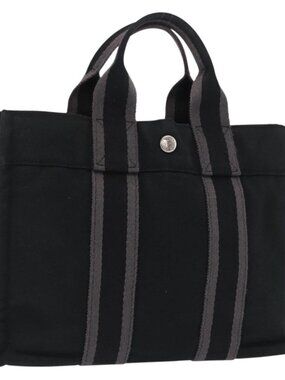 HERMES Fourre Tout PM Hand Bag Canvas Black Silver Auth BA10266